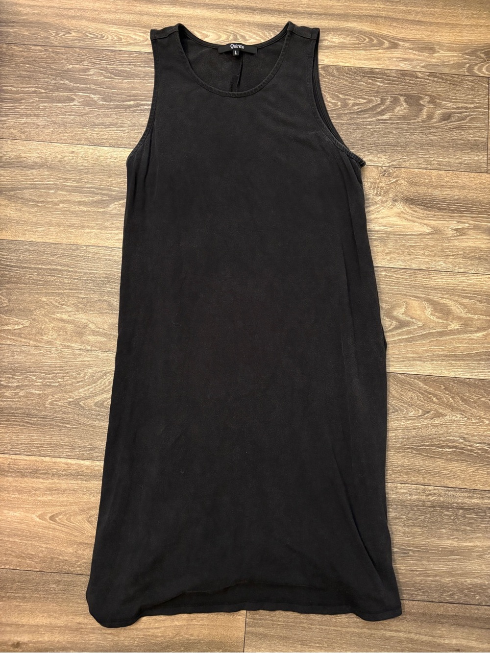 Quince Tencel Jersey Black Sleeveless Tank Dress Trapeze/Swing Size Large